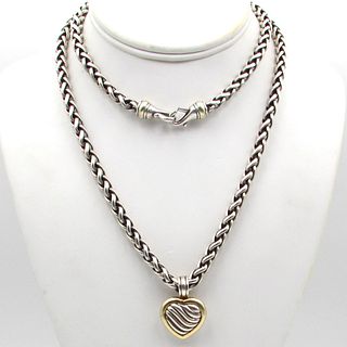 David Yurman 32 inch  Sterling Silver 14K Chain with D.Y. Heart Locket Pendant