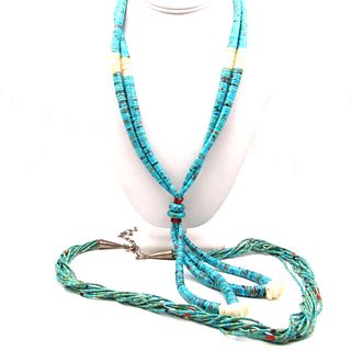 Two Native American Turquoise beaded necklace 
