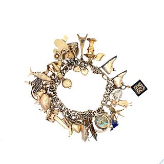 14K Gold Charm Bracelet with 35 charms