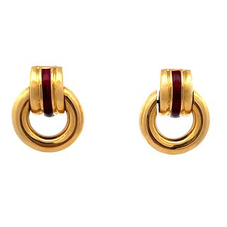 18K Yellow Gold Enamel Earrings