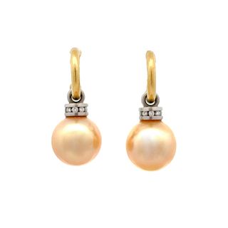 18K Gold Platinum Golden South Sea Pearl Earrings Diamond