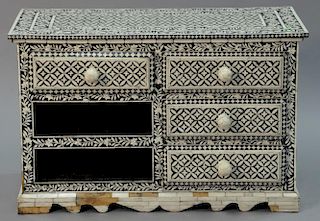 Inlaid chest with four drawers and two shelves. ht. 24in., wd. 38in., dp. 18in.