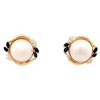 14K Gold Mabe Pearl Sapphire Earrings