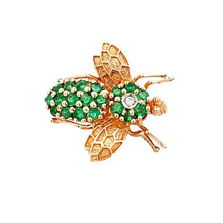 14K Gold Emerald and Diamond Bumble Bee Pin
