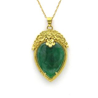 14K Gold Jade Necklace double sided pendant