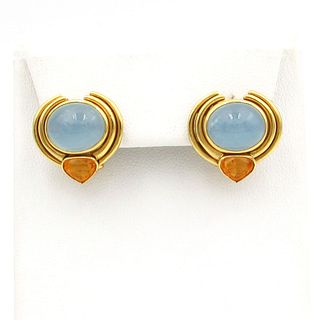 18K Gold Chalcedony Mexican Fire Opal Earrings