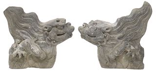 (2) CHINESE FIGURAL EARTHENWARE ARCHITECTURAL ELEMENTS, FOO LIONS