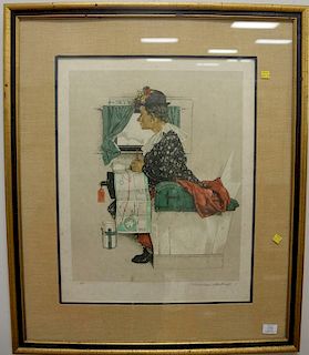 Norman Rockwell, First Flight (old woman riding airplane), artist proof lithograph from The Saturday Evening Post Flyth Skywa
