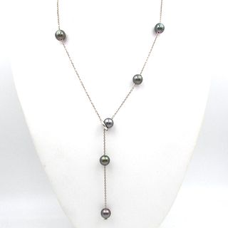 Mikimoto 18K white gold Tahitian pearl Y necklace