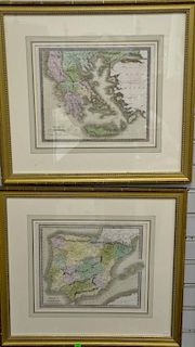 Six maps to include four Jeremiah Greenleaf hand colored map engravings "A New Universal Atlas" including Turkey in Europe, P