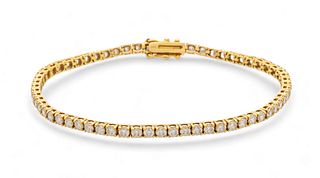 Diamond Tennis Bracelet 3.7ct Tw, 14K Yellow Gold L 7" 6.5g