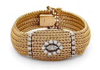 Ladies 14k Gold & Diamond Wristwatch, W 0.75" L 6.5" 42g