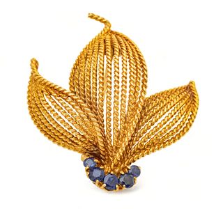 Tiffany 18K Yellow Gold Brooch with Sapphires L 1.6" 10g