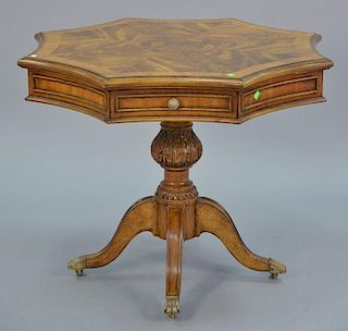 Mahogany octagon pedestal table having drawer and banded inlay. ht. 28in., wd. 36in.