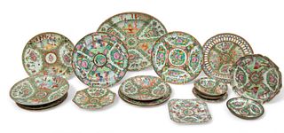 Chinese Rose Medallion Porcelain Ca. 20th. C, Charger, Plates, Bowls, Saucers, Etc. 18 pcs