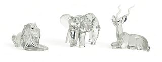 Swarovski (Austrian) 'Inspiration Africa' Crystal Figurines, 'The Kudu', 'The Elephant' & 'The Lion', H 4" W 1.5" L 3.5" 3 pcs