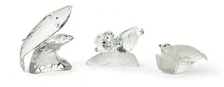 Swarovski (Austrian) 'Annual Edition' Crystal Figurines, 'The Seals', 'The Turtledoves' & 'The Whales', H 2" W 3" Depth 4" 3 pcs