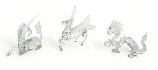 Swarovski (Austrian) 'Fabulous Creatures' Crystal Figurines, 'The Dragon', 'The Pegasus' & 'The Unicorn', H 3.75" W 2" L 5.5" 3 pcs