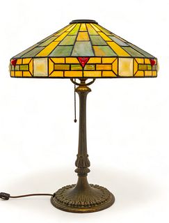 Wilkinson Lamp Company (American (Est. 1909)) Art Deco Periord Art Glass Table Lamp with Jewel Chunks Ca. 1920, H 24" Dia. 19"