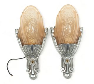 Lincoln Manufacturing Co. (Detroit) Art Deco Aluminum And Glass Electrified Sconces, Ca. 1930, H 13" W 6" Depth 4"