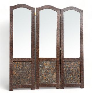 Maitland-Smith (British) Three-paneled Mirror Folding Screen, H 74" W 73.4" Depth 1.25"