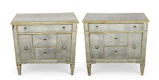 Hollywood Regency Style Mirror-clad Chests of Drawers, Ca. 20th C., H 35" W 36" Depth 19" 2 pcs