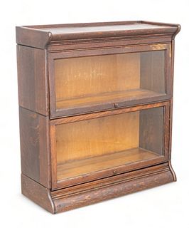 Quarter Sawn Oak Two Tiered Barrister Bookcase, Ca. 1900, H 37.5" W 34" Depth 14"