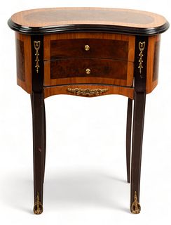 Louis XV Style French Marquetry & Bronze Side Table, Ca. 20th C., H 30" W 23" Depth 12"