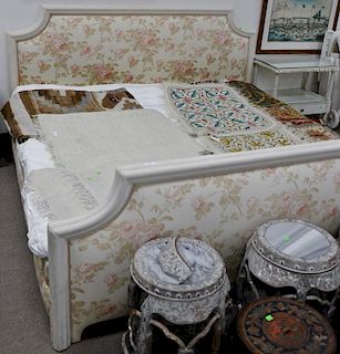 King size bed with upholstered rose headboard and footboard. ht. 42in.