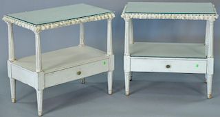 Pair of Louis XVI style side tables with glass tops. ht. 25in., top: 15" x 25"