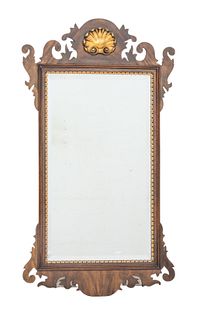 Chippendale Style Mahogany Wall Mirror Ca. 20th C., H 27.5" W 15.25"