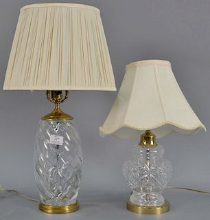 Two piece crystal lamp lot to include small Waterford lamp and heavy Baccarat crystal lamp. ht. 17in. and 23in.