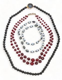 Cut Crystal Necklaces, Black And Clear L 16" 3 pcs