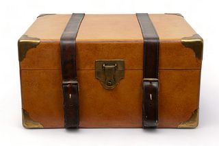 Maitland-Smith (British) Leather And Brass Clad Trunk, H 15.5" W 30" Depth 24"