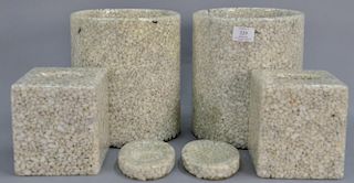 Two Labrazel Luxury Bath white pebble bathroom sets consisting of two waste cans (ht. 11in.), two tissue holders (ht. 6in.), 
