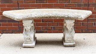 Neoclassical Style Cement Curved Garden Bench, H 20" L 50"