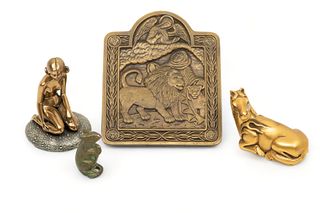 Bronze And Metal Miniature Figures Ca. 19th.c., H 2.7" 4 pcs