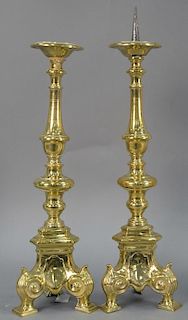 Pair of baroque style heavy brass pricket candlesticks. ht. 23in.