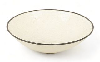 Chinese Ding-ware Shallow Ceramic Bowl, H 2.5" Dia. 8.25"