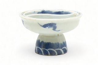 Chinese Blue And White Porcelain Compote, Ca. 1900, H 2.25" Dia. 3.75"