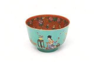 Chinese Qing Dynasty (1644-1911) Turquoise Glazed Porcelain Bowl, Ca. 1900, H 3.25" Dia. 5"