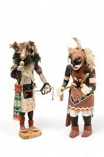 Native American, Hopi, Kachina Carvings, 20th C., Honan Badger And Snake Dancer, 2 pcs