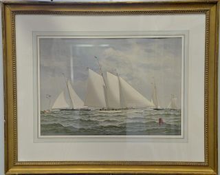 Pair of Fred S. Cozzens colored lithographs including "For the America's Cup, The Start" and "The Early Racers", signed lower