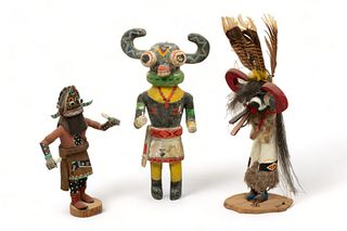 Native American, Hopi, Kachina Carvings, 20th C., Shalako And Two Dancers, 3 pcs