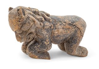 Chinese Carved Wood Lion Form Corbel Ca. 19th.c., H 11" L 22"