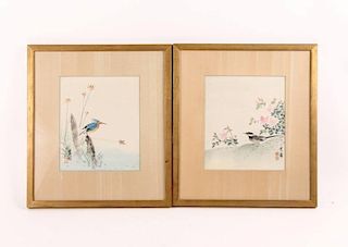 Pair of Japanese Watercolor Paintings of Birds