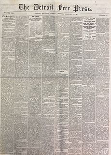 Detroit Free Press Newspaper, February 19, 1861, H 13" W 19.5" (folded)