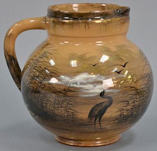 1882 Rookwood pottery Swallow and Crane pitcher by Albert Valentien marked on bottom Rookwood 1882-ARV 36. ht. 6 1/2in.