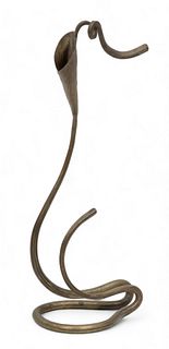 Joe Brubaker (American, B. 1948) Wrought Iron Candle Stick, "Calla Lily", H 14" W 4" L 5.5"