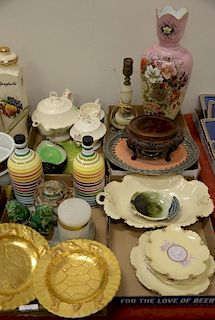 Four box lots to include gilt turtle plates, cameo porcelain set, Bristol glass vase, Mid-Eastern dish, etc.